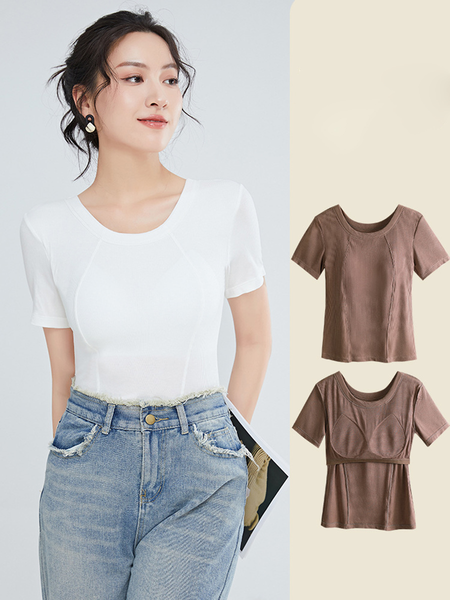 Áo Thun Nữ Ngắn Tay Đệm Ngực Viscose Mềm Mại Mặc Nhà VAA0466