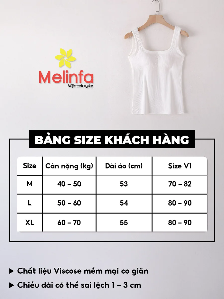 Áo Ba Lỗ Nữ Cổ Vuông Đệm Ngực Viscose Mềm VAA0484