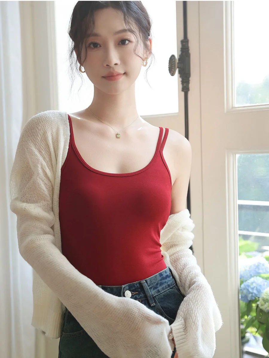 Áo Hai Dây Nữ MELINFA Đệm Ngực, Vải Viscose Mềm Thoáng VAA0555