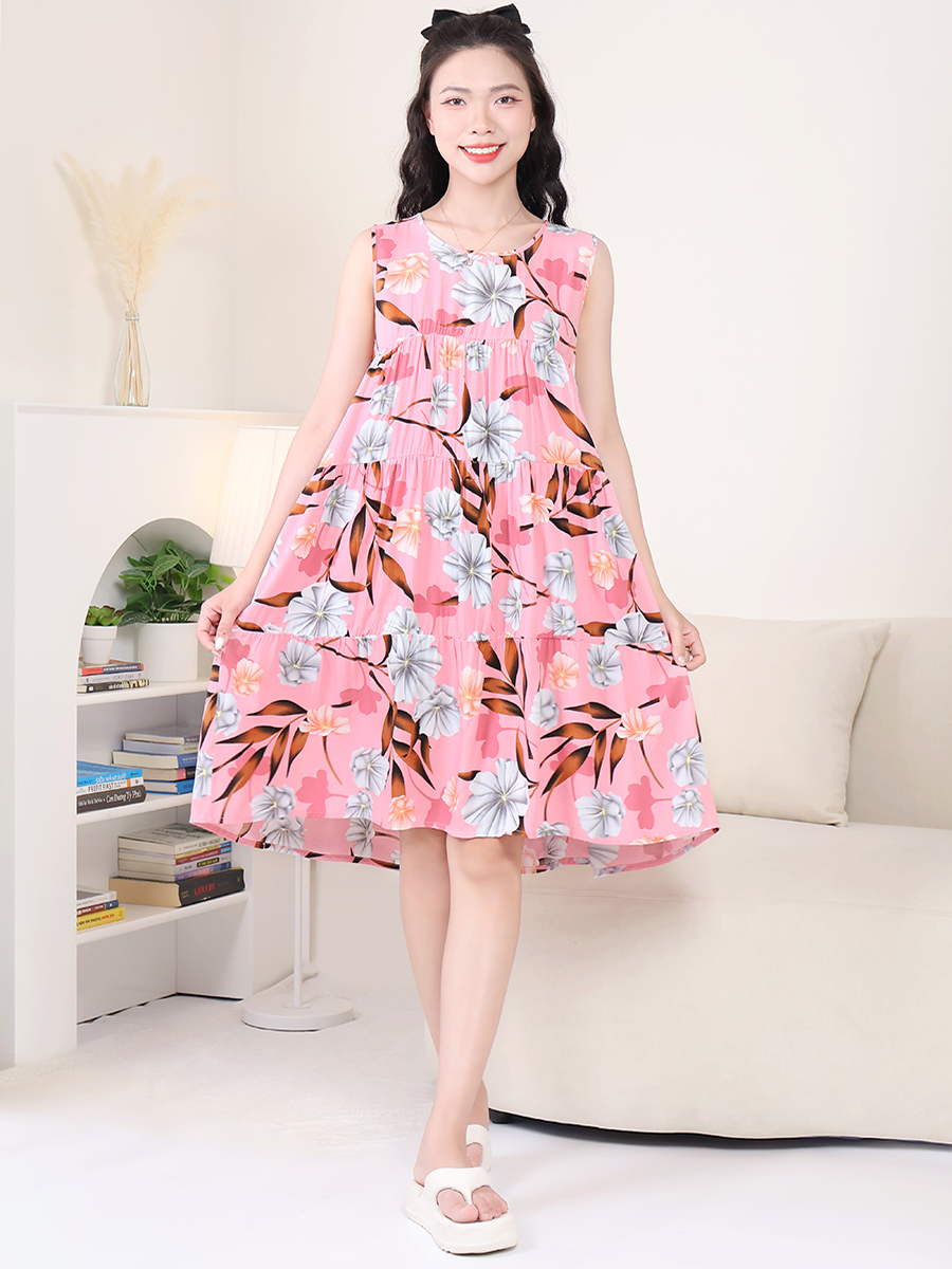 Đầm Ngủ Ba Lỗ Viscose Thoáng Mát Mềm Mịn Dáng Chữ A Bigsize MEV0574