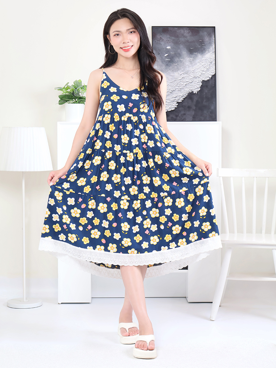 Đầm Ngủ Hai Dây Cotton Lụa Mềm Mịn, Thoáng Mát, Bigsize MEV0550