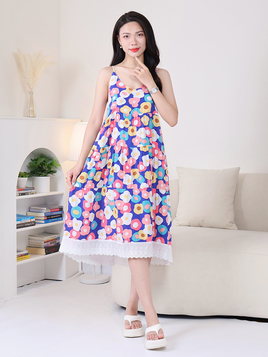 Đầm Ngủ Hai Dây Cotton Lụa Mềm Mịn, Thoáng Mát, Bigsize MEV0550