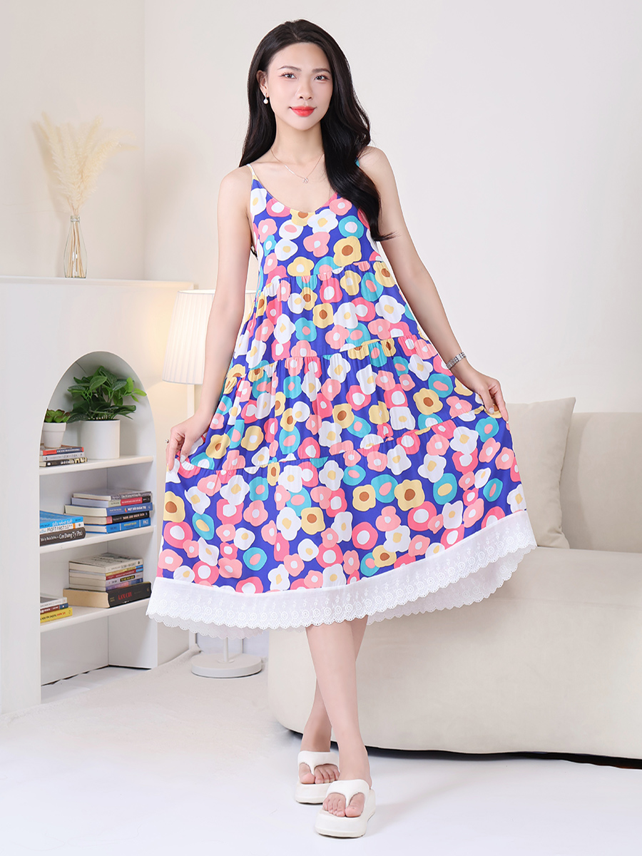 Đầm Ngủ Hai Dây Cotton Lụa Mềm Mịn, Thoáng Mát, Bigsize MEV0550