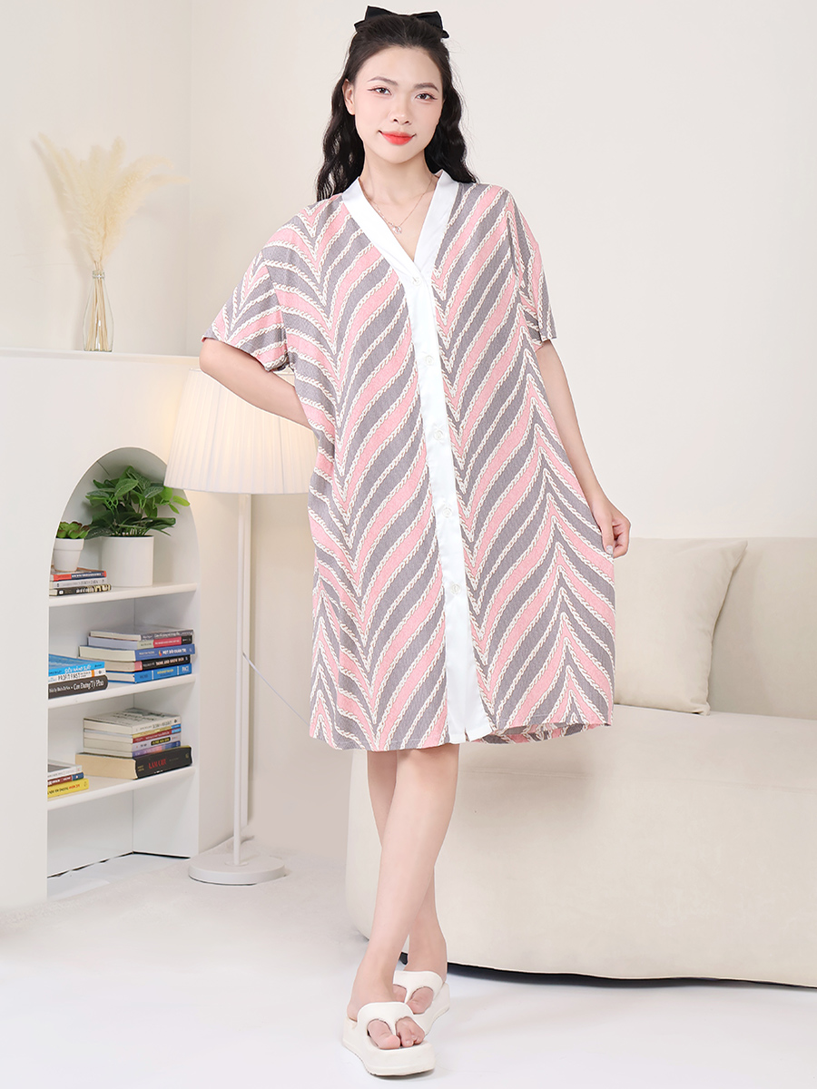 Đầm Ngủ Ngắn Tay Bigsize Dáng Suông Dài Cài Khuy MEV0566