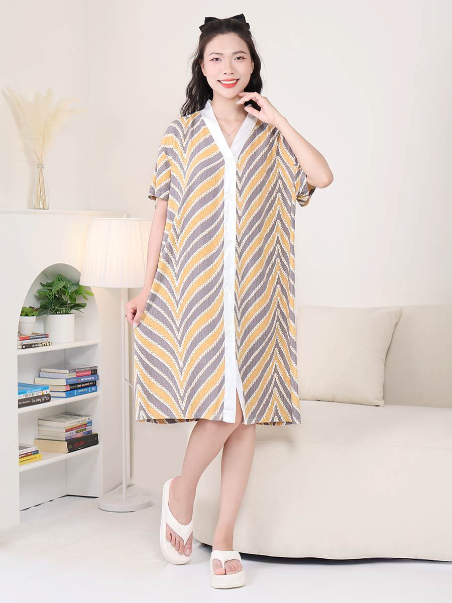 Đầm Ngủ Ngắn Tay Bigsize Dáng Suông Dài Cài Khuy MEV0566