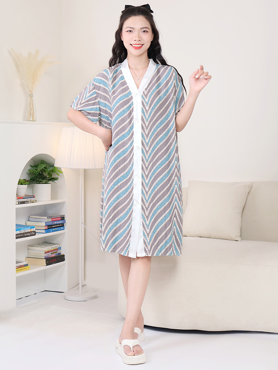 Đầm Ngủ Ngắn Tay Bigsize Dáng Suông Dài Cài Khuy MEV0566