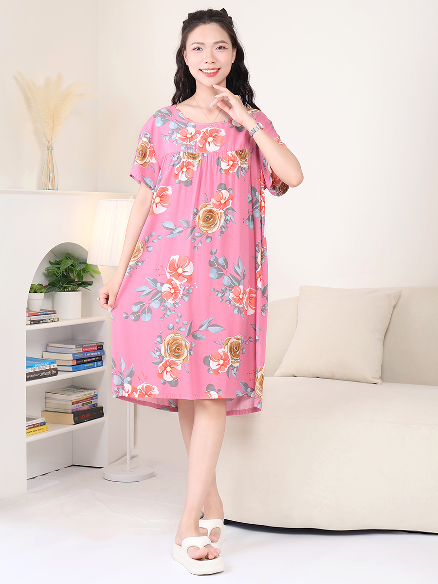 Đầm Ngủ Ngắn Tay Viscose Mềm Mịn, Thoáng Mát, Bigsize MEV0551