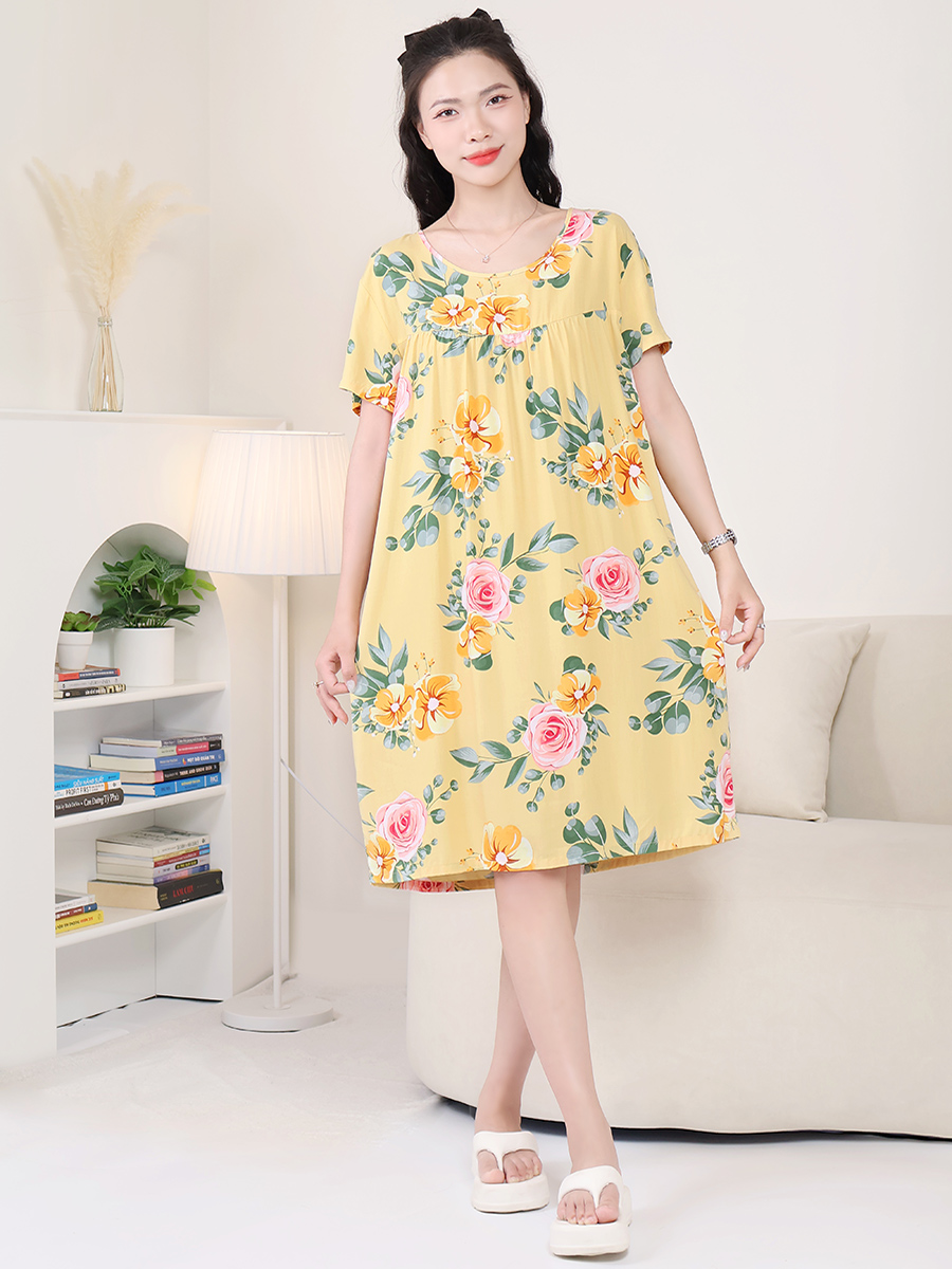 Đầm Ngủ Ngắn Tay Viscose Mềm Mịn, Thoáng Mát, Bigsize MEV0551