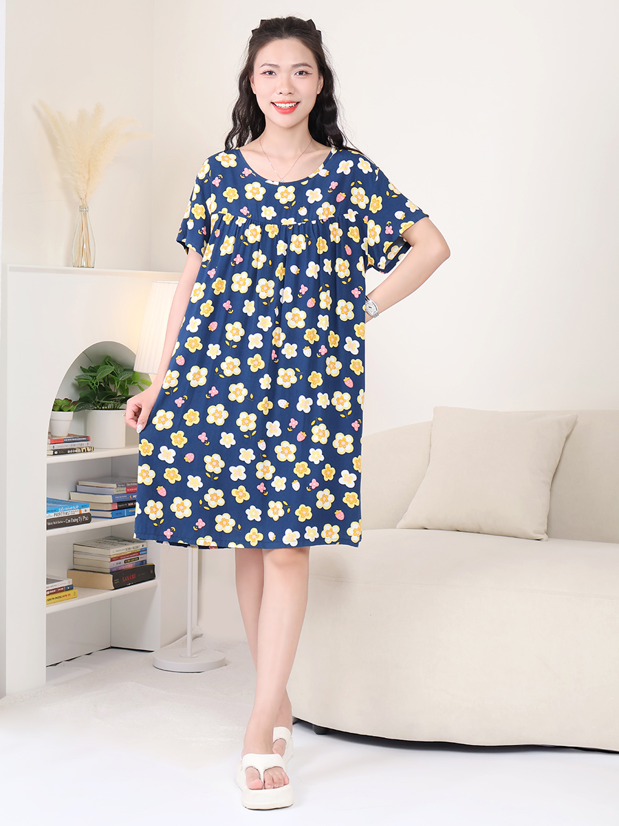 Đầm Ngủ Ngắn Tay Viscose Mềm Mịn, Thoáng Mát, Bigsize MEV0551
