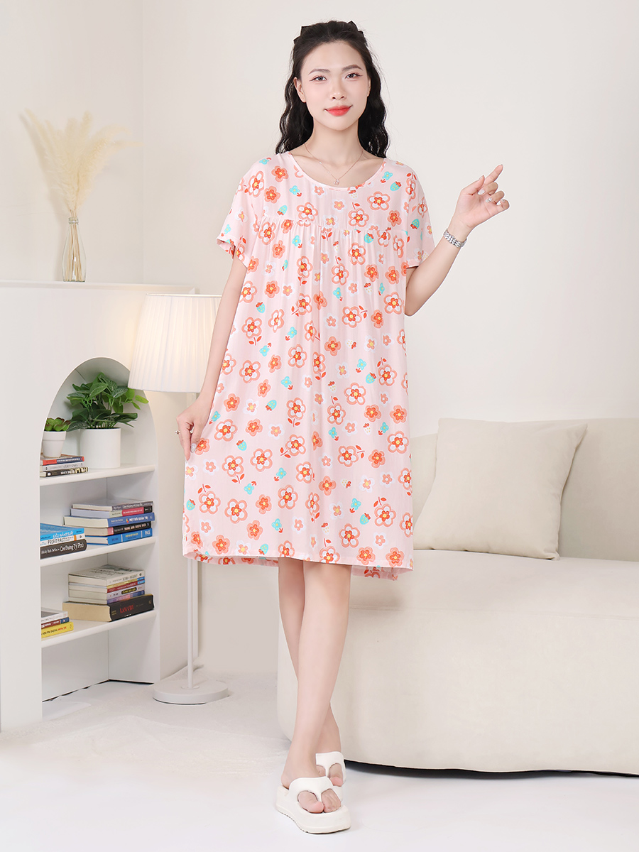 Đầm Ngủ Ngắn Tay Viscose Mềm Mịn, Thoáng Mát, Bigsize MEV0551