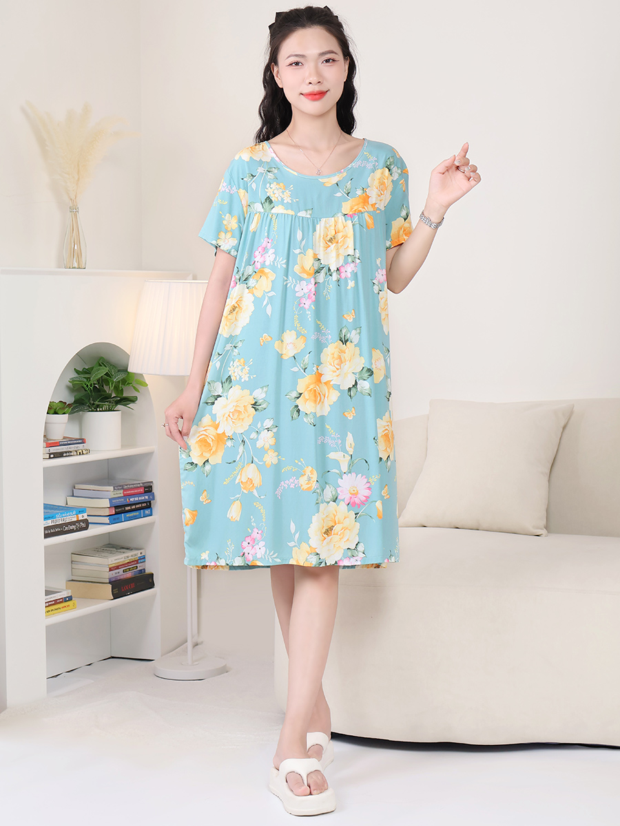 Đầm Ngủ Ngắn Tay Viscose Mềm Mịn, Thoáng Mát, Bigsize MEV0551