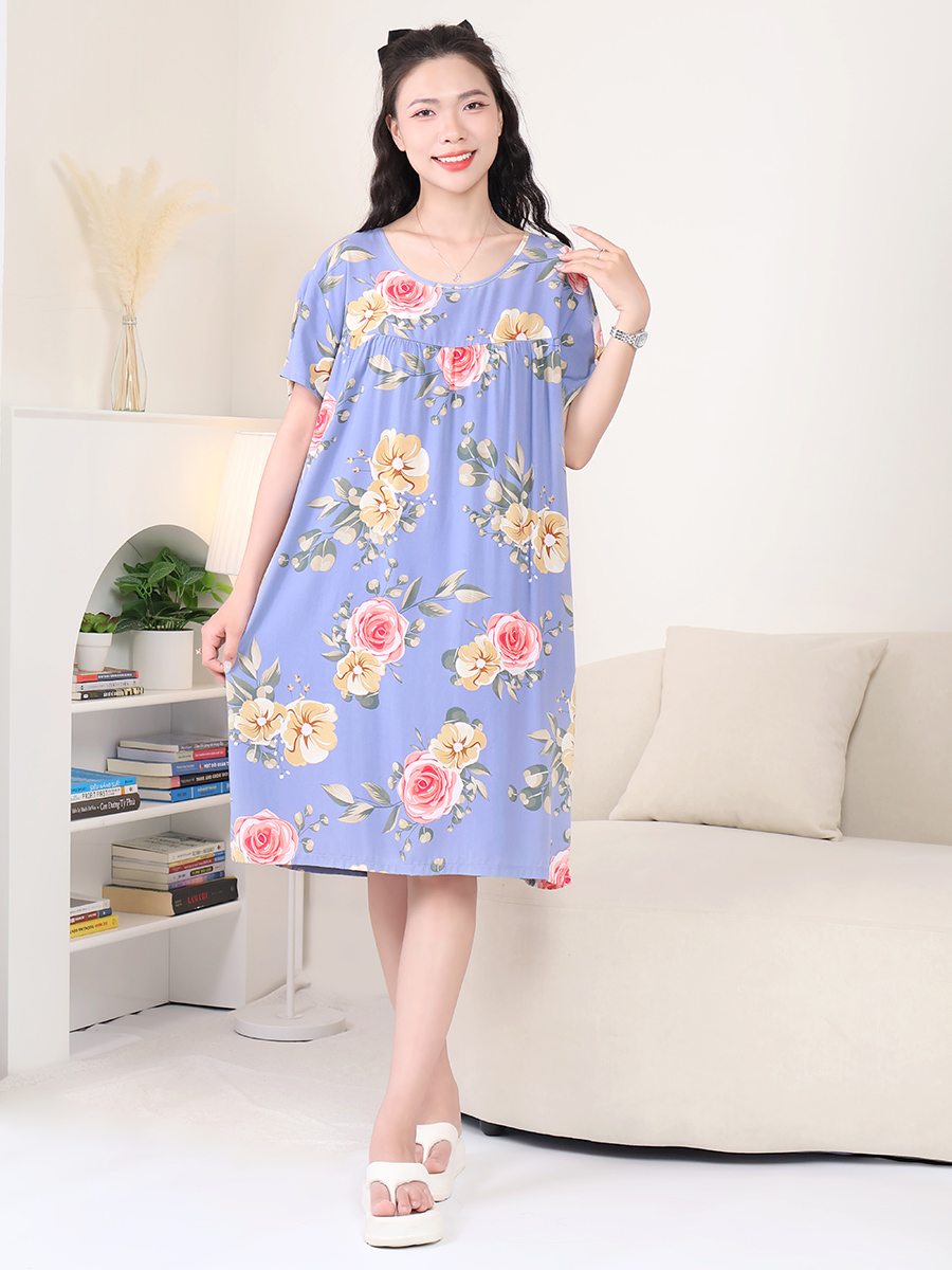 Đầm Ngủ Ngắn Tay Viscose Mềm Mịn, Thoáng Mát, Bigsize MEV0551