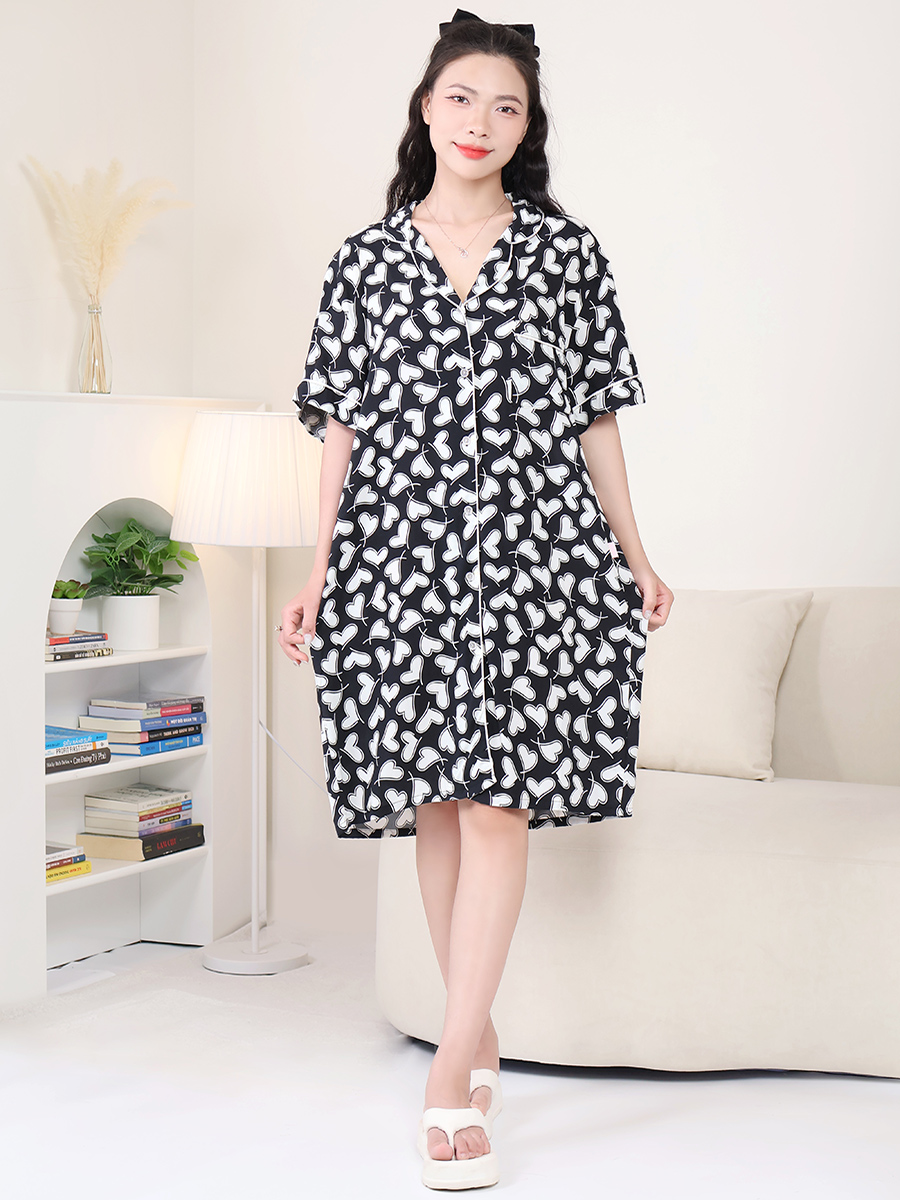 Đầm Ngủ Ngắn Tay Cài Cúc Cotton Lanh Lụa Bigsize MEV0575
