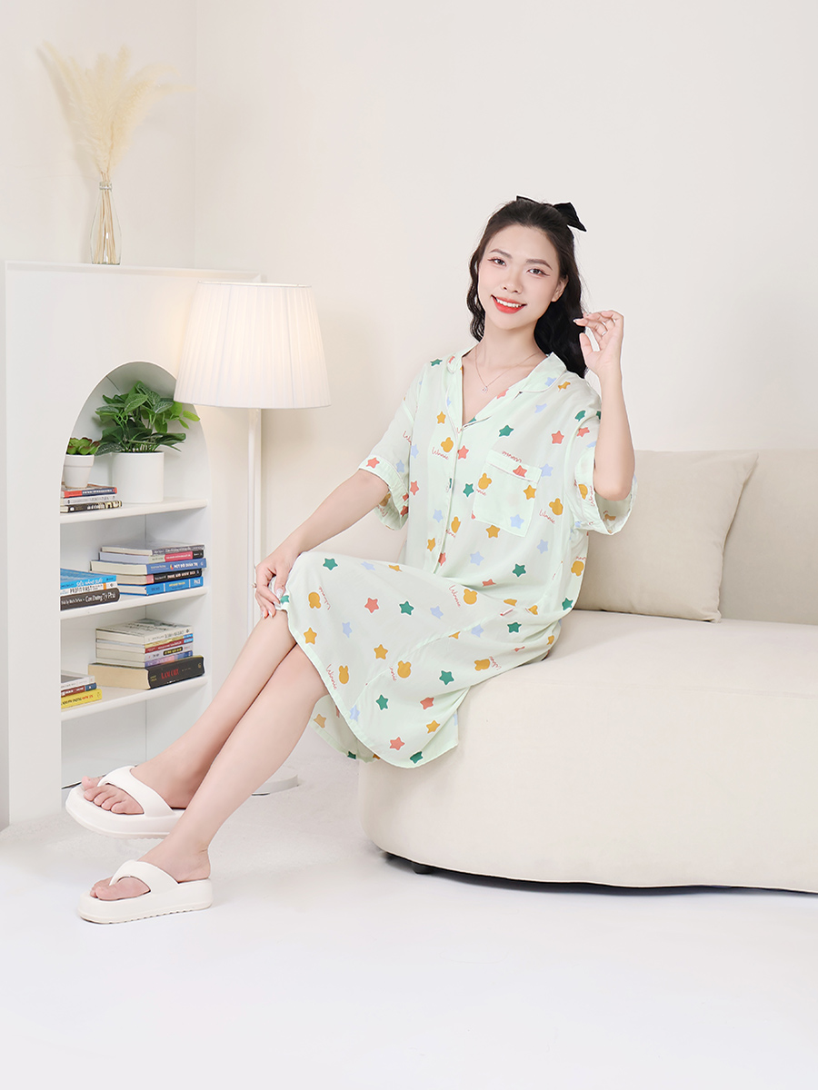 Đầm Ngủ Ngắn Tay Cài Cúc Cotton Lanh Lụa Bigsize MEV0575