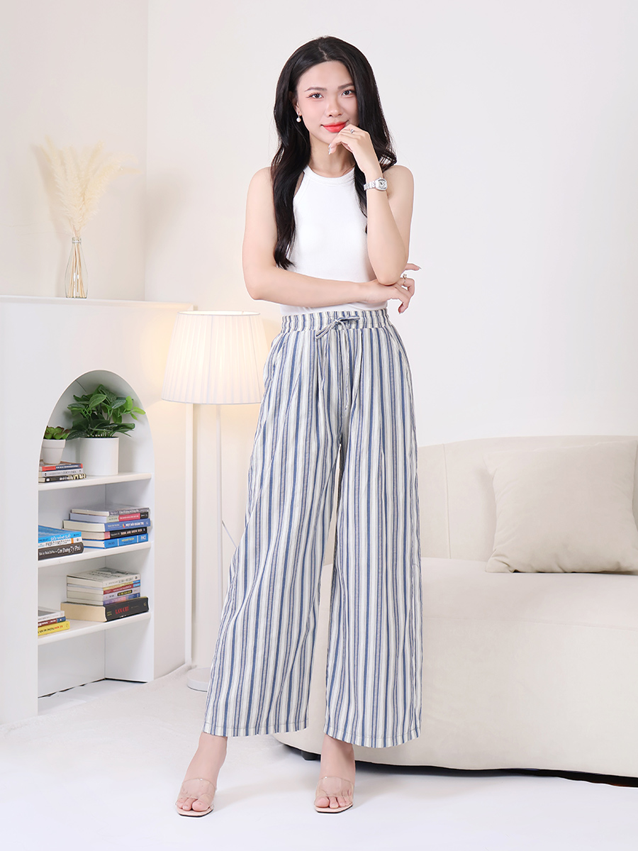 Quần Dài Kẻ Sọc Cotton Dáng Suông Ống Rộng MEQ0543