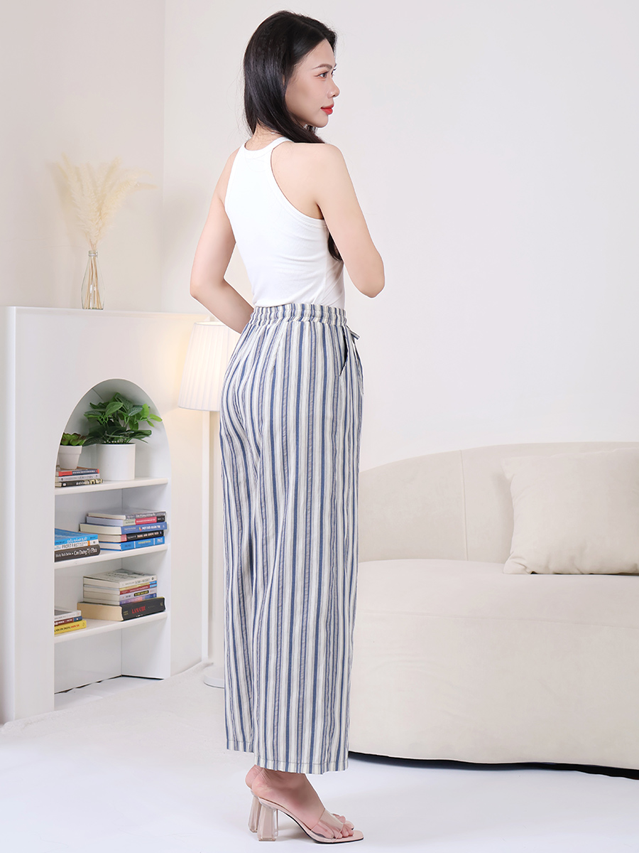 Quần Dài Kẻ Sọc Cotton Dáng Suông Ống Rộng MEQ0543