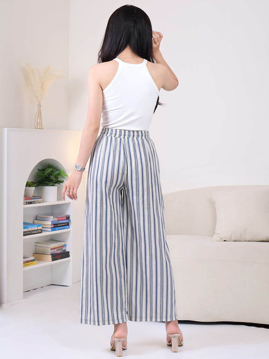 Quần Dài Kẻ Sọc Cotton Dáng Suông Ống Rộng MEQ0543