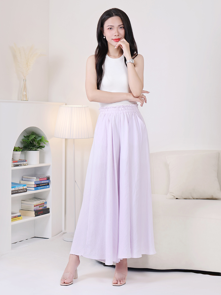 Quần Dài Nữ Ống Rộng Đũi Lụa Giả Váy Basic MEQ0545