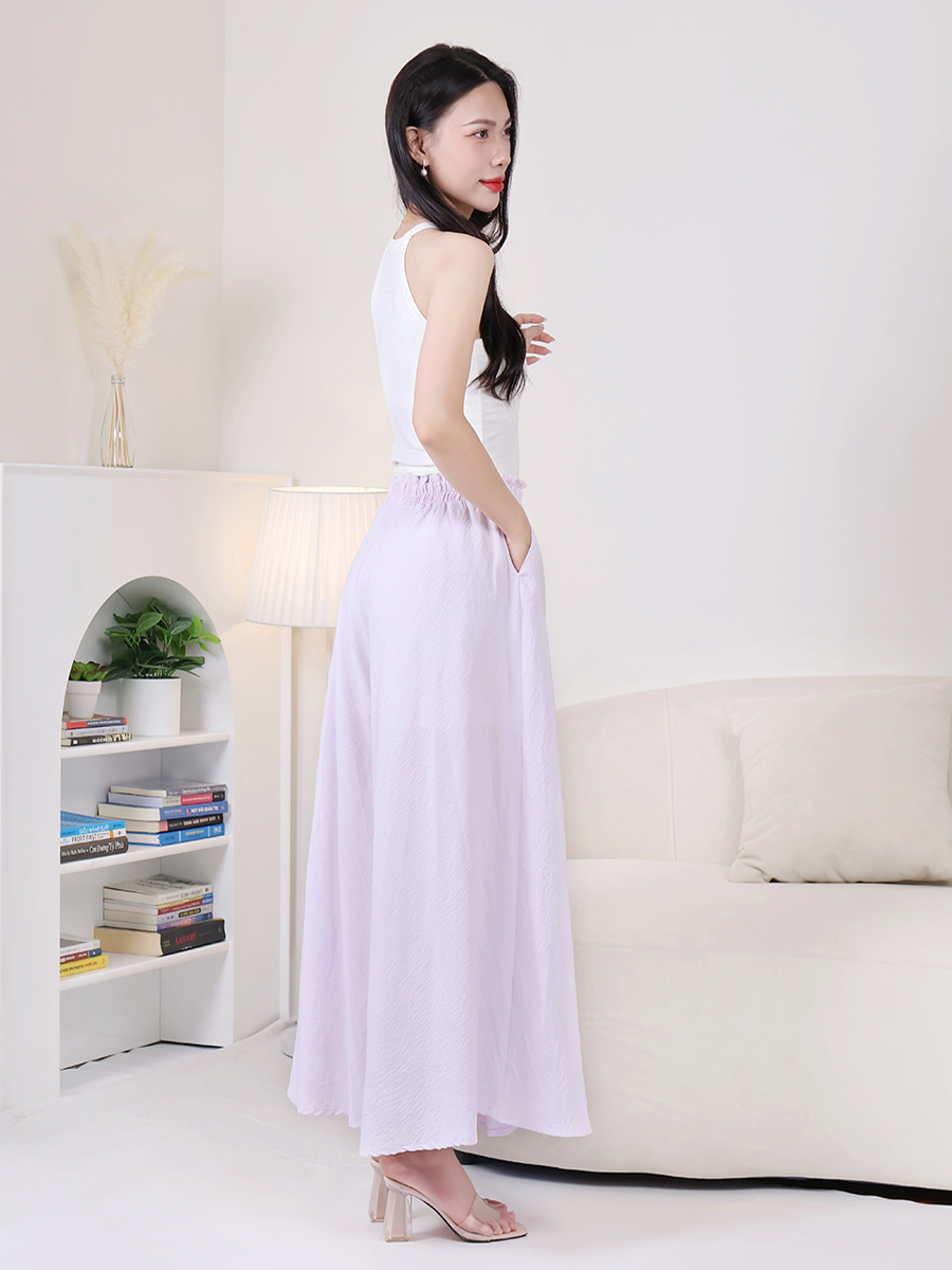 Quần Dài Nữ Ống Rộng Đũi Lụa Giả Váy Basic MEQ0545