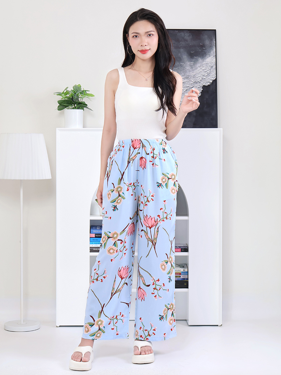 Quần Dài Suông Nữ Vải Viscose Mềm Mại Ống Rộng MEQ0580