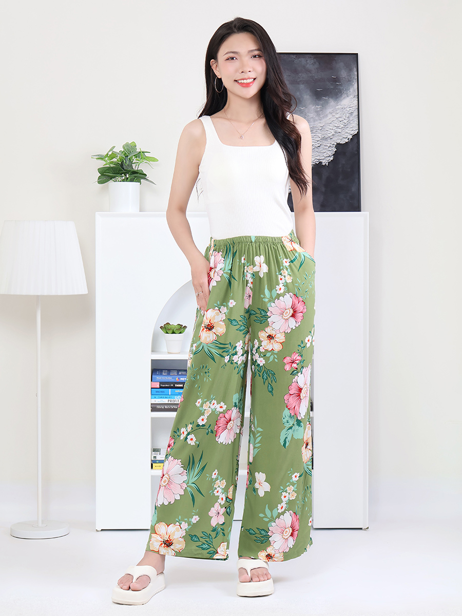 Quần Dài Suông Nữ Vải Viscose Mềm Mại Ống Rộng MEQ0580