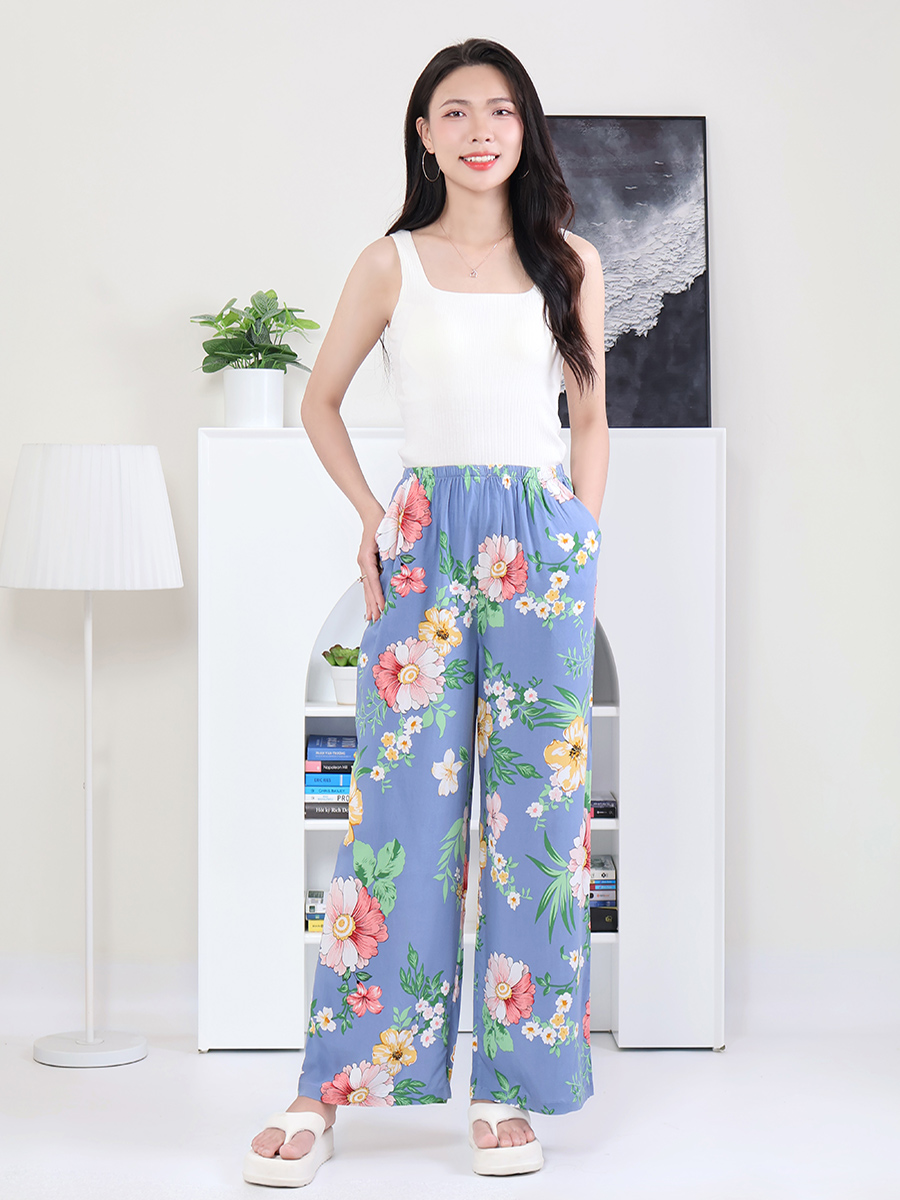 Quần Dài Suông Nữ Vải Viscose Mềm Mại Ống Rộng MEQ0580