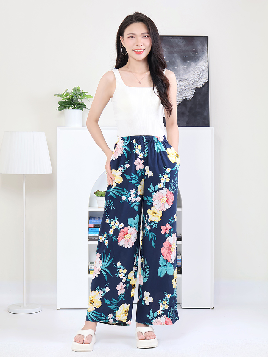 Quần Dài Suông Nữ Vải Viscose Mềm Mại Ống Rộng MEQ0580
