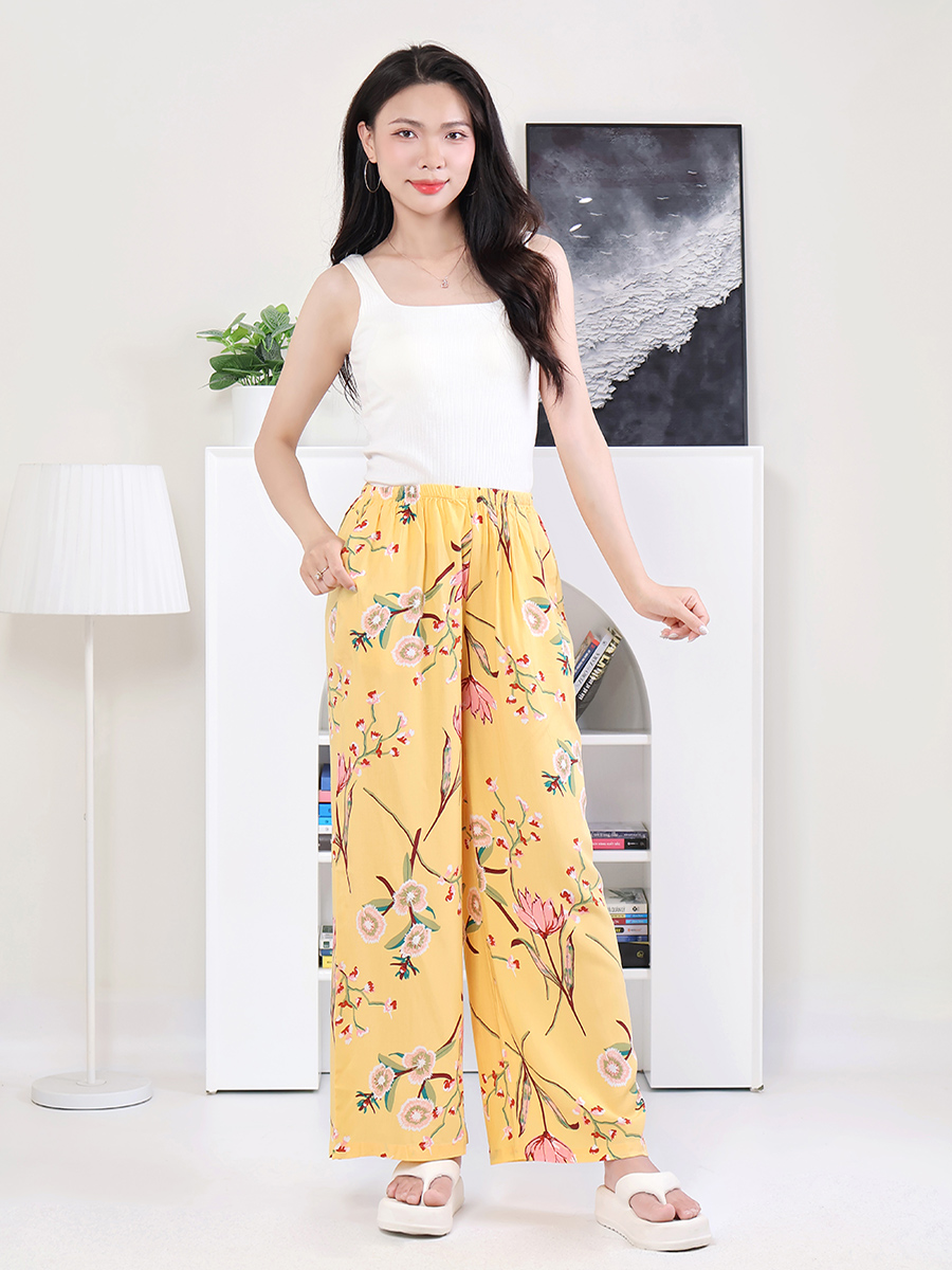 Quần Dài Suông Nữ Vải Viscose Mềm Mại Ống Rộng MEQ0580