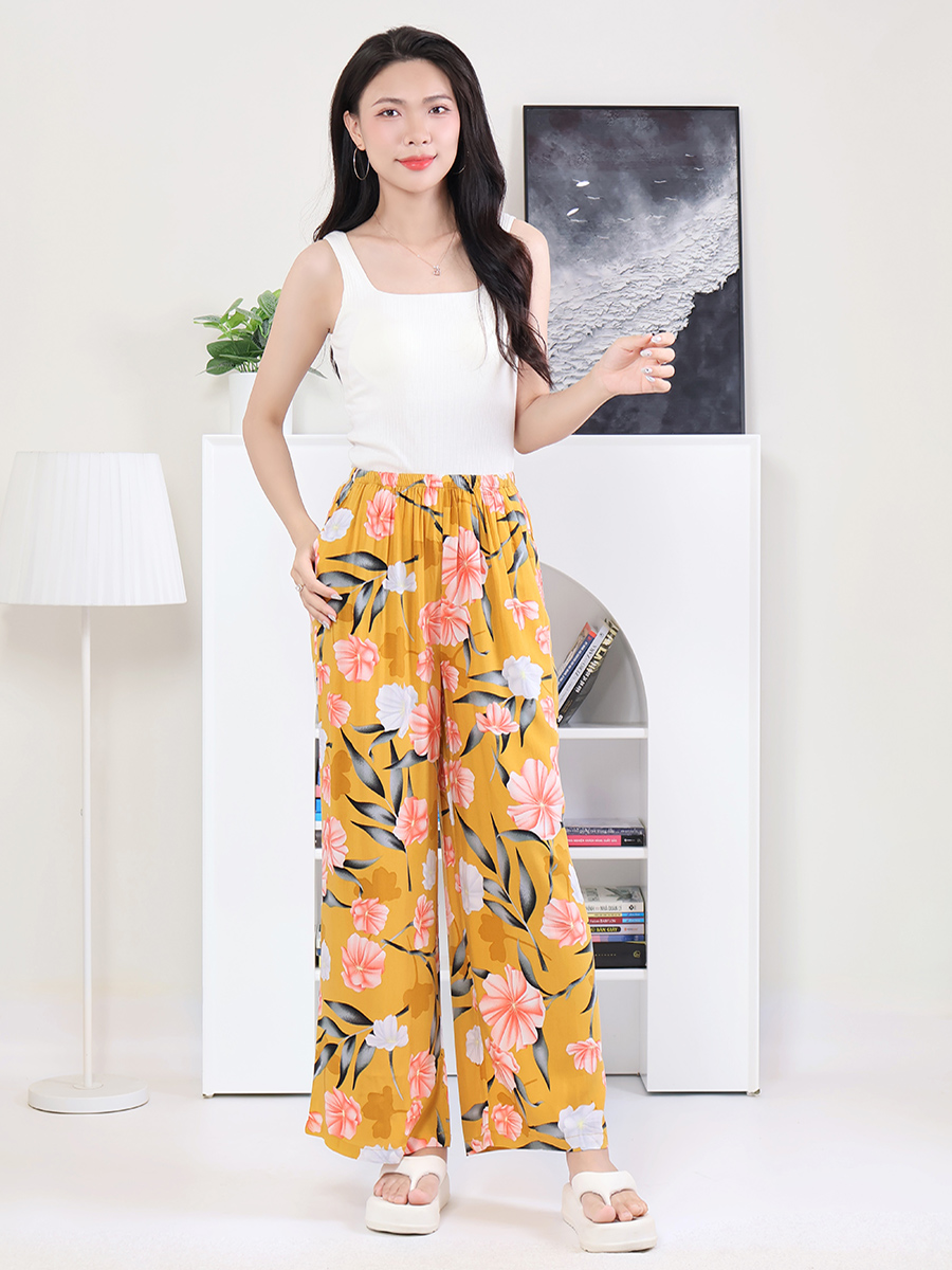 Quần Dài Suông Nữ Vải Viscose Mềm Mại Ống Rộng MEQ0580