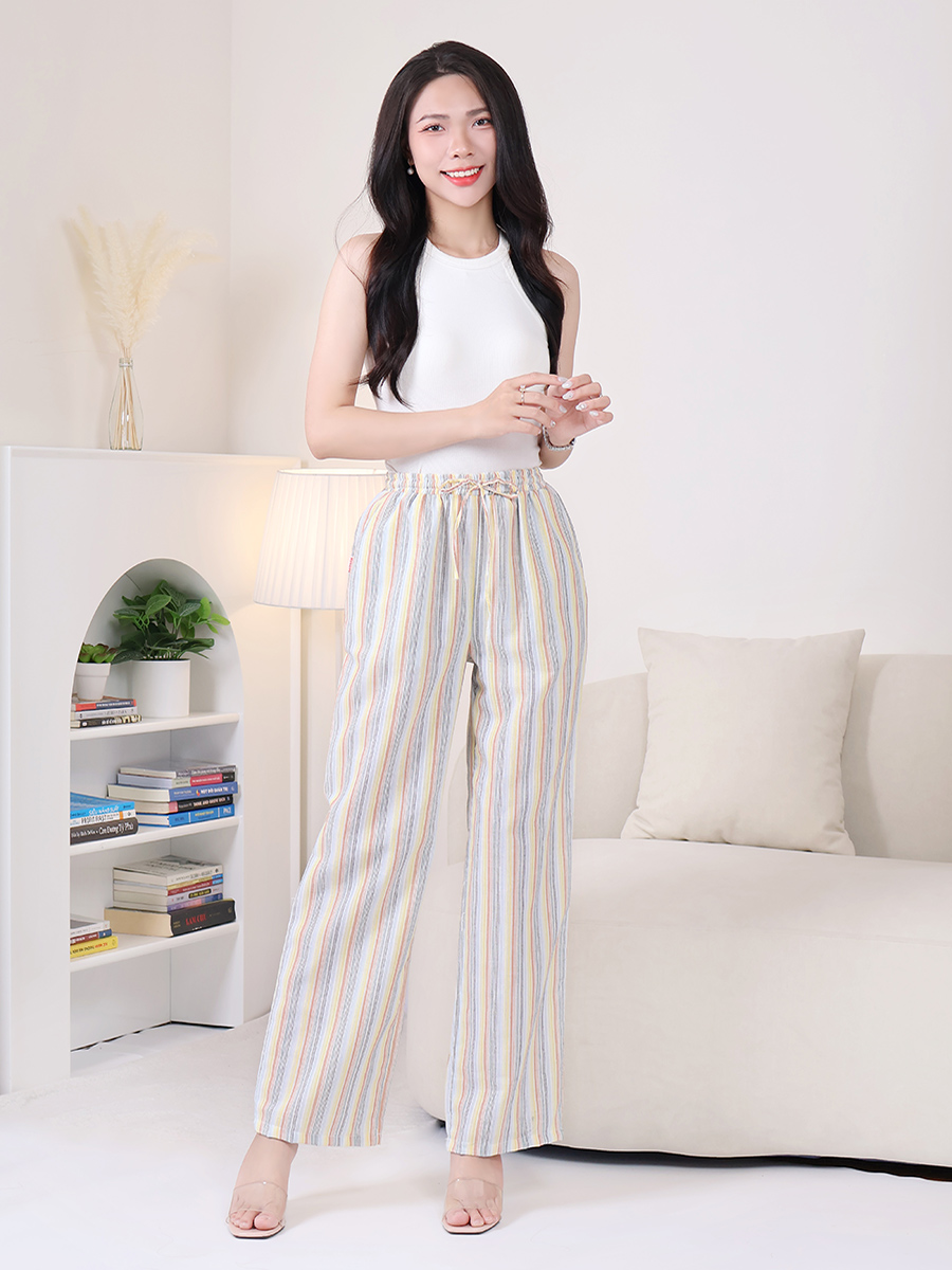 Quần Dài Suông Ống Rộng Nữ Vải Đũi Mềm Mại Thoáng Mát Mặc Nhà MEQ0576