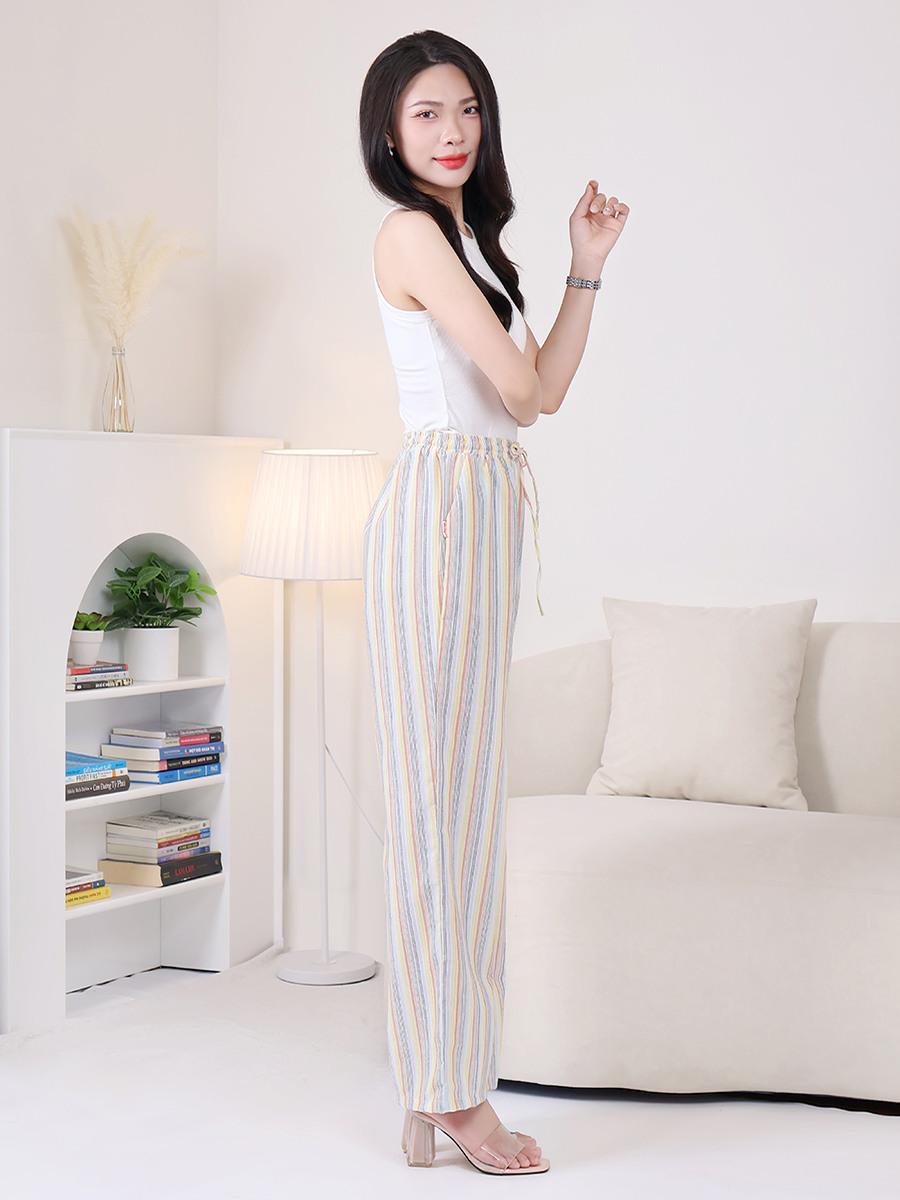 Quần Dài Suông Ống Rộng Nữ Vải Đũi Mềm Mại Thoáng Mát Mặc Nhà MEQ0576